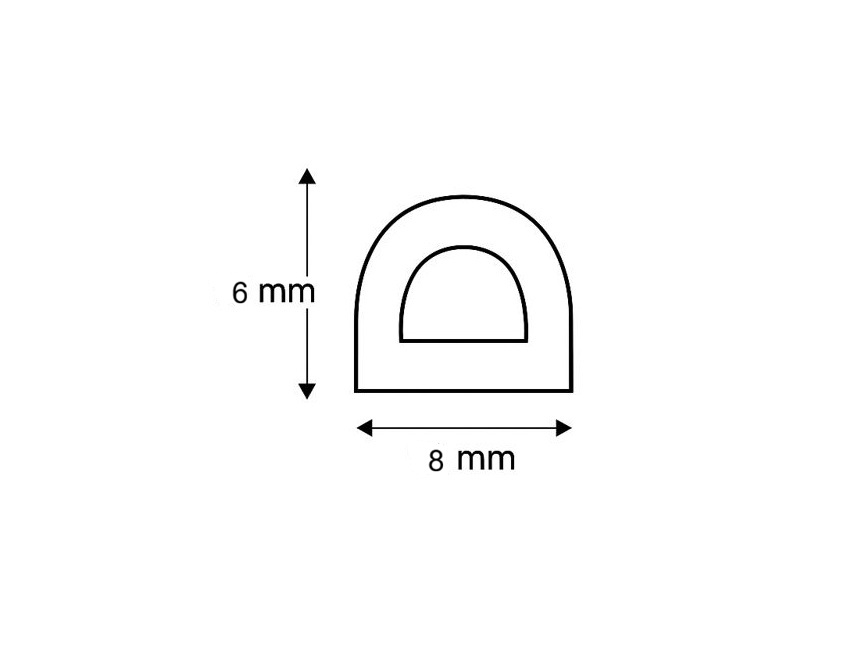 D-profiel 8x6 mm zelfklevend schematisch
